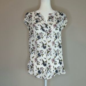 LOFT Floral Ruffle Sleeve Blouse - White and Pink